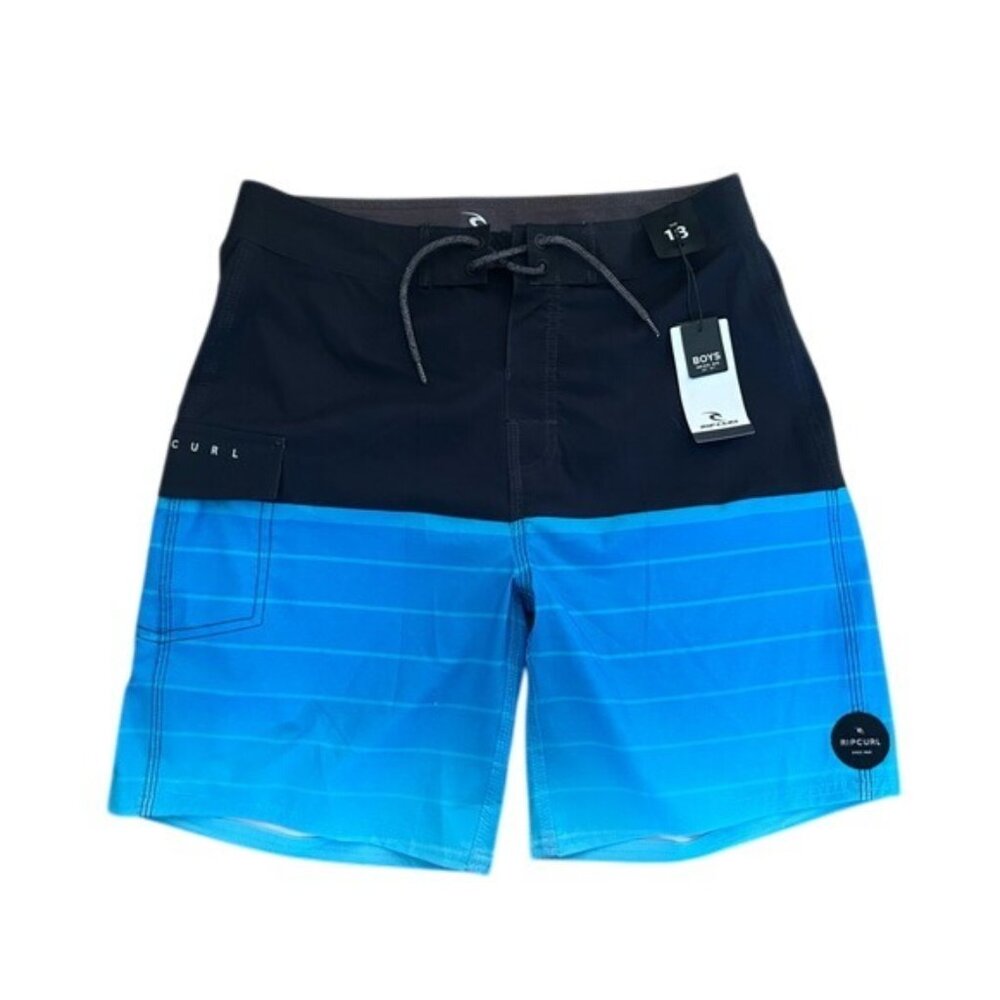 Rip Curl Boys Sz 18 Blue & Black Swim Shorts NWT Beach Coastal